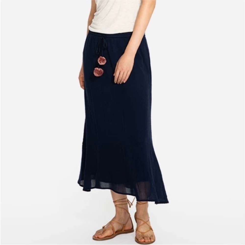 Johnny Was Calmé Easy Gauze Pom Pom Midi Skirt Black NWT Boho Resortwear Medium